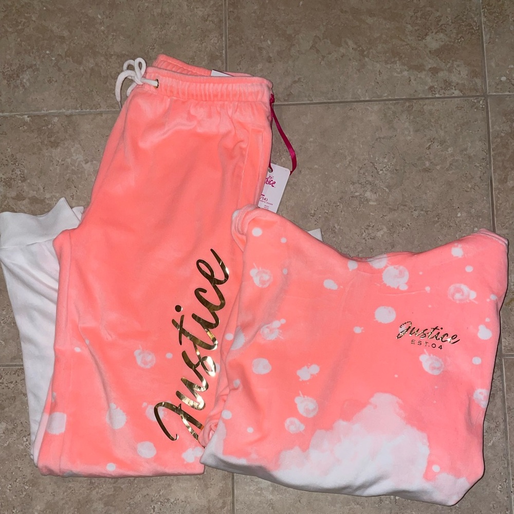 🧡Coral & White Velour Tracksuit - Sz 12-14🧡